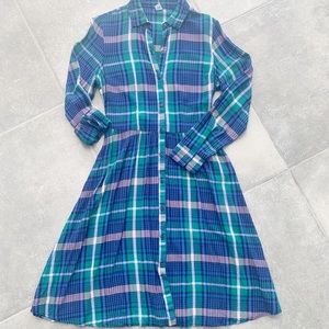 Old Navy Plaid Print Calf Length Button Midi Dress